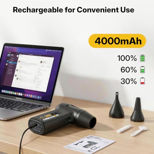 NORTHSKY Compressed Air Duster, Rechargeable Cordless Air Duster with 130000RPM Motor & LED Display, 3-Speed Electric Keyboard Cleaner for PC, Computer, Laptop, Camera & Car Cleaning