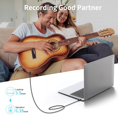 3.5mm to 6.35mm Stereo Audio Cable 10 Feet, 1/8 to 1/4 TRS Audio Cable with Zinc Alloy and Nylon Braid for Guitar, Laptop, Home Theater Devices, Speaker and Amplifiers ect