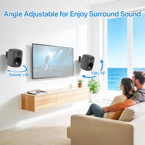 Rimous Pair of Tilt & Swivel Adjustable Speaker Mount for Genelec Speaker Wall Mount - Heavy-Duty Wall Bracket for G1 G2 G3 4010 8010 8020 8331 Genelec Studio Monitor Speakers Mounts