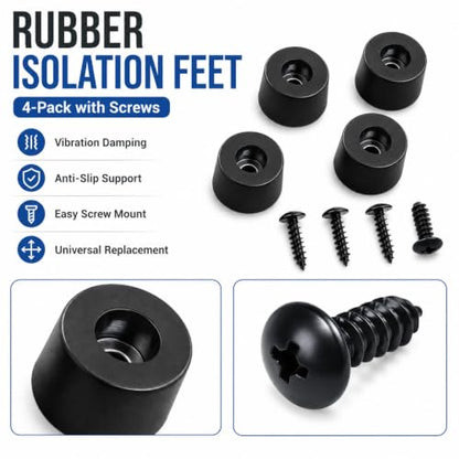 Rubber Isolation Feet 4-Pack with Stainless Steel Screws | Dense Rubber Anti-Vibration Damping Pads 40 lbs Per Pad | for Guitar Amplifier Subwoofer Turntable Studio Monitor AV Receiver