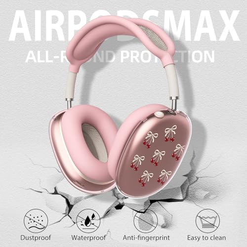 Cute Red Bow Cherry Clear Case for Airpods Max Headphones Lovely Girl Print Soft TPU Ear Cups Cover Anti-Scratch Silicone Ear Pad Protective Case 53 Headband Cover for Apple Airpods Max - color: red cherrybows 31