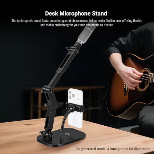 NEEWER Desk Microphone Stand with Phone Clamp & Flexible Arm, Adjustable Table Top Mic Holder Mount with 1/4" to 5/8" Screw Adapter Compatible with Blue Yeti Razer Seiren Mini, Max Load 3.3 lbs, MS022 - style: MS022