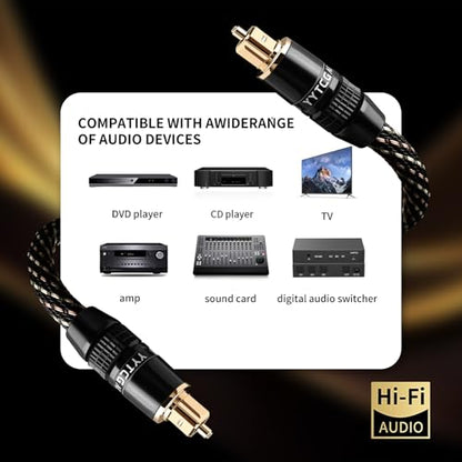 Audiophile HiFi Optical Audio Cable – POF, 24K Gold-Plated Plugs, Digital Optical Audio Cable with Nylon Braid,Compatible with AV receivers,TV,Speaker,CD & Home Theater(3.28ft/1m) - size: 3.28ft/1m