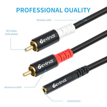 3.5mm Female to RCA Stereo Audio Cable, RCA to 3.5mm Y Splitter, Aux to Phono Breakout Bi-Directional Cord Wire 12 inch (2 Pack) - color: 3.5mm Female to 2RCA