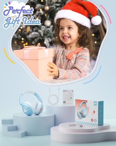 awatrue Kids Bluetooth Headphones, 85dB Volume Limiter, Blue HK02 | Foldable Wireless, Bluetooth 5.4, 75H Playtime, Built-in Mic, for iPad & Travel - color: Blue
