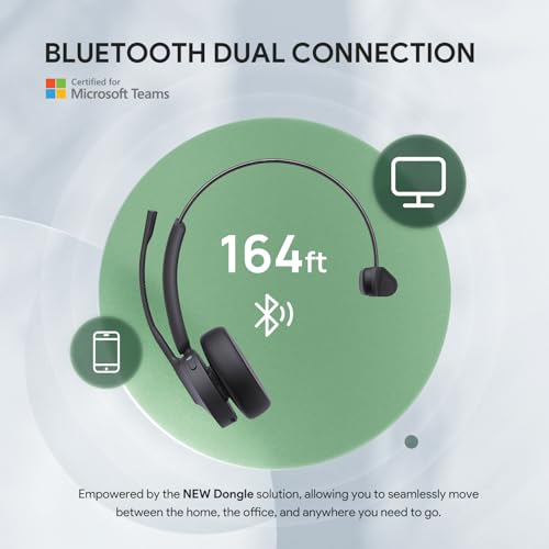 Yealink BH70 Mono Bluetooth Teams Headset with AI Mic for Work from Home PC | 3 Microphone Sound Isolation, Microsoft Teams & Zoom Certified, Compatible with Cisco Zoom Google, 35h Talk, USB-A dongle - color: Black (Teams), style: Mono (USB-C to A)