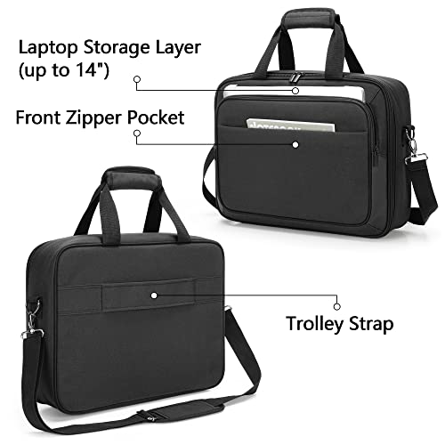 samdew Mobile Printer Storage Bag, with Laptop Layer up to 14", Bag Only | Compatible with HP Tango/Tango X, HP Officejet 250/200, with Pockets, Shoulder & Trolley Strap, for Work, Business or Travel - size: Single-layer Printer Bag
