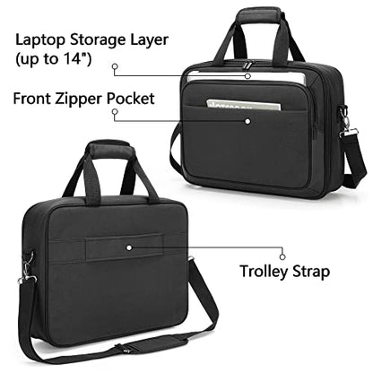 samdew Mobile Printer Storage Bag, with Laptop Layer up to 14", Bag Only | Compatible with HP Tango/Tango X, HP Officejet 250/200, with Pockets, Shoulder & Trolley Strap, for Work, Business or Travel - size: Single-layer Printer Bag
