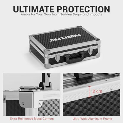 Phenyx Pro Medium Storage Case with Customizable Pre-Diced Foam PCSE-M | Aluminum Alloy Frame, Protective Gear Storage, Wireless Mic Systems, Equipment Transport - size: Medium (44.5*12.5*35cm)