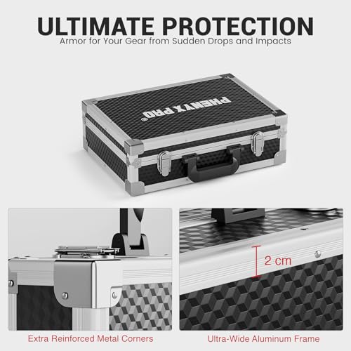 Phenyx Pro Medium Storage Case with Customizable Pre-Diced Foam PCSE-M | Aluminum Alloy Frame, Protective Gear Storage, Wireless Mic Systems, Equipment Transport - size: Medium (44.5*12.5*35cm)