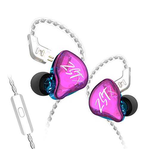 KZ ZST X Hybrid in-Ear Earphones with Mic, Purple | HiFi Musician Monitor Earbuds, Detachable 2-Pin Cable, 10mm DD+BA, Noise-Isolating, In-Ear Headphones, Gaming IEM - color: Purple, size: With Mic