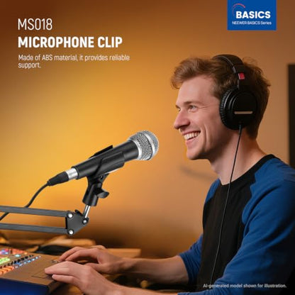NEEWER BASICS Microphone Holder Accessories Kit 2 Pack, Adjustable Mic Clips with Non Slip Design & 3/8" to 5/8" Screw Adapters for Universal Wired Wireless Handheld Mics from 30mm to 35mm, MS018