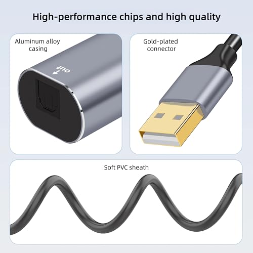 USB A to TOSLINK Optical Audio Adapter, Unidirectional USB Type A to SPDIF Digital Converter, SPDIF Transmitter for Computer Laptop PC PS5/4 ONLY-Includes Fiber 3.3FT Optic Cable
