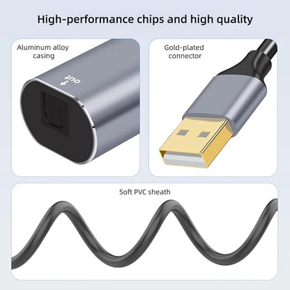 USB A to TOSLINK Optical Audio Adapter, Unidirectional USB Type A to SPDIF Digital Converter, SPDIF Transmitter for Computer Laptop PC PS5/4 ONLY-Includes Fiber 3.3FT Optic Cable