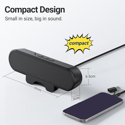 HERCHR Computer Speaker, 10W Mini Sound Bar High Definition Stereo Loud Sound Volume Control USB Wired Easily Clamps Display Desktop PC Speaker for Audio