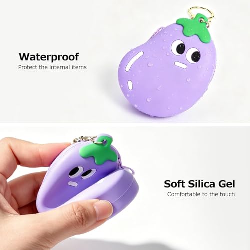 【Woyinger】 Fruit Shaped Silicone Earbud Case for AirPods, Tech Organizer Pouch with Keychain & Wrist Strap, Mini Cable Coin Wired/Wireless Earphone Holder, Eggplant - color: A2-Eggplant