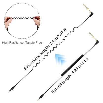 Replacement Audio Cable Compatible with Pioneer HDJ-X5 HDJ-X7 HDJ-S7 HDJ-CUE1 Headphones, Extendable Spring Coiled Cord with 3.5mm Stereo Plug & 6.3mm Adapter