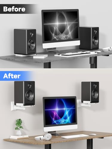 suptek Large Dual Side Clamping Bookshelf Speaker Wall Mounting Bracket for Large Surrounding Sound Speakers, Hold up to 55lbs White SPM201LW - size: Large--white