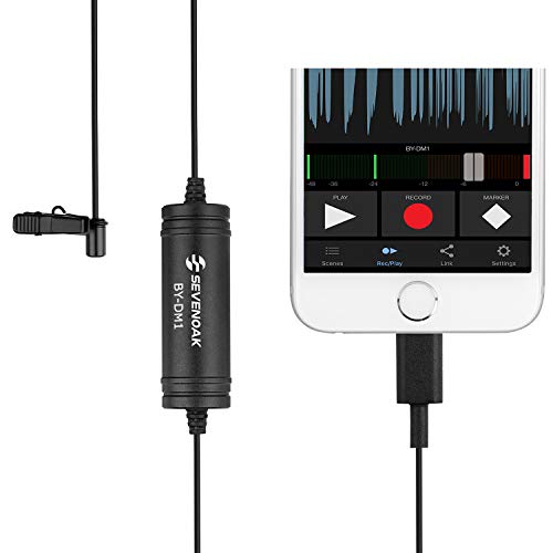 Sevenoak by-DM1 MFI Lightning Connected Lavalier Microphone for iPhone Lapel Clip-on Mic for iOS 20-Foot Cable - Mic for iPhone Smartphone for YouTube Video Vlog Podcast Micro Film