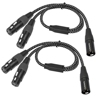 2FT XLR Male to Dual Female Cable – 3pin XLR Y-Splitter Shielded Audio Cable for Mic Splitting & Studio Use 2-Pack - color: 1 Male to 2 Female