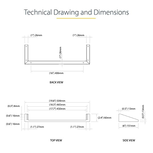 StarTech 1U Vertical Wall-Mount Patch Panel Rack, 125lb, TAA (RK119WALLV) | EIA-310 and REACH compliant, Ships assembled, 6 wood screws, 4 M5 cage nuts and screws, Any depth - size: 1U