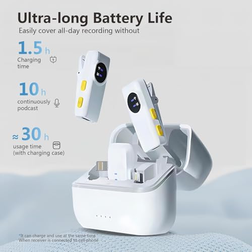 MAYBESTA Wireless Lavalier Microphone for iPhone Android Phone | Bluetooth Lapel Mic, Clear Voice, Noise Cancelling, Charging Case, Mini Clip on, Podcast Vlogging TikTok Interview - color: White(With Charging Case)
