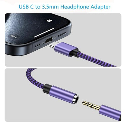 for iPhone 16e 17e 16 17 Pro Max Air, Headphone Earphone Jack Adapter | for iPhone 16 Plus, 15, 15 Pro, 15 Pro Max, 15 Plus, USB C to 3.5mm Headset Earbud Audio Adapter for Samsung Galaxy S25 Ultra - color: Purple