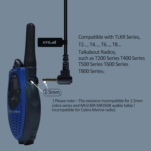 HYS 2-Way Radio Headset, G Shape Earphone with PTT&Mic for 2.5mm Talkabout | Walkie Talkie Earpiece with Mic for Motorola Talkabout T200 T400 T402 T600 T800 T260TP MH230R MR350R FRS/GMRS Radios - size: 2PCS
