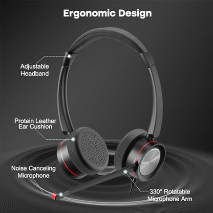 MAIRDI USB Headset with Microphpne, Wired PC Headset with Mic Noise Canceling & Mute for Computer Laptop Teams Zoom Office Work Call Center Business Softphone