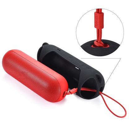 Silicone Case Cover for Beats Pill Portable Speaker Travel Protective Carrying Pouch Speaker Sleeve Skin Cover (Black) - color: Black