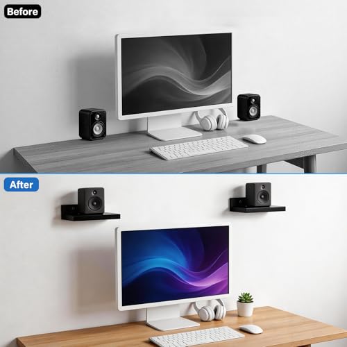 DAWASAPAT Speaker Wall Mounts for Samsung, Roku, Sony, JBL, Vizio, LG and More Rear Speakers Save Space, 5.9" x 5.9" Wooden Speaker Mounts Easy to Install for Home Theater Surround Sound - color: Black