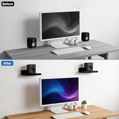 DAWASAPAT Speaker Wall Mounts for Samsung, Roku, Sony, JBL, Vizio, LG and More Rear Speakers Save Space, 5.9" x 5.9" Wooden Speaker Mounts Easy to Install for Home Theater Surround Sound - color: Black