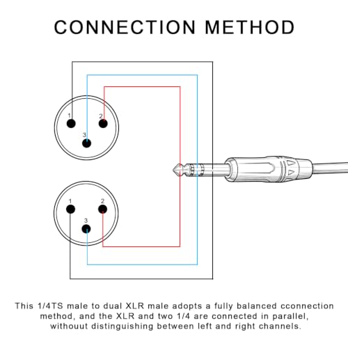1/4" TRS to Dual XLR Male Y Splitter Cable, 6.35mm Quarter inch Stereo to 2 XLR Male Breakout Microphone Cable Cord (1.5 FT - size: 1/4 Inch TRS to Dual XLR Male - 1.2 FT
