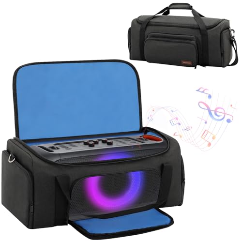 Speaker Bag Compatible with JBL PartyBox On The Go & On-The-Go Essential | Portable Speaker Carry Tote with Pockets for 2 Mics, Cables & Chargers, Top & Front Openings for Playback, Bag Only, Black - color: Black