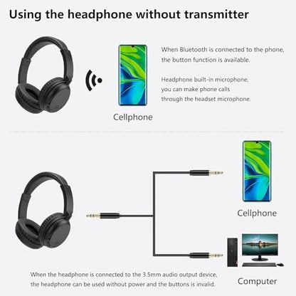 Bluetooth 5.3 TV Headphones, On-Ear Wireless Bluetooth Headset with USB Transmitter, Retractable Headband Ultra Lightweight Over-Ear Headset for Adults, Teens and Seniors