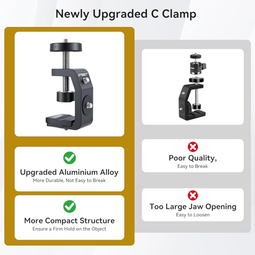 UTEBIT 40mm C-Clamp Camera Mount with Mini Ball Head, Black - size: 40mm