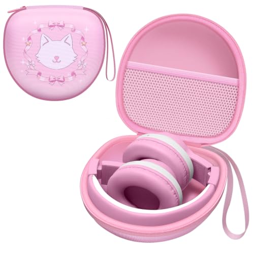 Kids Headphones Case for Tonies/iClever Etc Headphone,Cat Pink,Case Only | for iClever BTH12 HS19 BTH20 BTH22 BTH26/Candy Bila/Acer/JBL Junior 320/MIDOLA/JoySpark/ADOOPE Etc Girls Boy Kid Headphone - color: Cat Pink