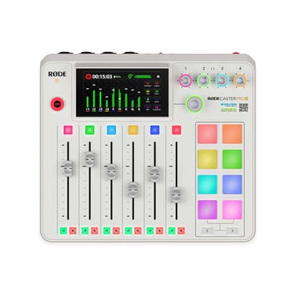Rode RODECaster Pro II Integrated Audio Production Studio (White) Bundled with (2) Podcast Mic Packs + 128GB Micro-SD Card + Cleaning Cloth (4 Items)