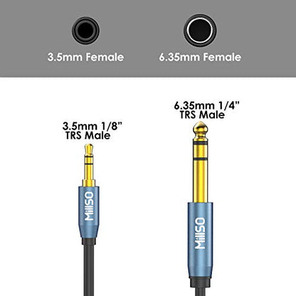 6.35mm Male 1/4 to 3.5mm Male 1/8 to 1/4 Stereo Audio Cable 16 Feet | Sapphire Blue, Gold-Plated, TRS 3.5mm to 1/4 Aux Headphone Adapter for Guitar Amplifier, Keyboard, Piano, Home Theater, Mixer - color: Sapphire blue, size: 16 Feet