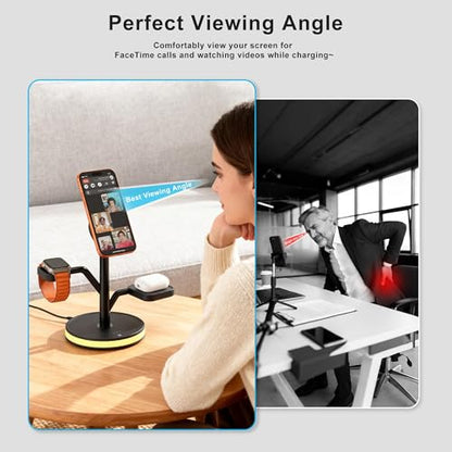 Wireless Charger, 3 in 1 Magnetic Charging Station for Apple Device | Fast Charging Tree-Shaped Stand with 20W Adapter, Qi-Certified Charger for iPhone 12-17 Series, Apple Watch, AirPods