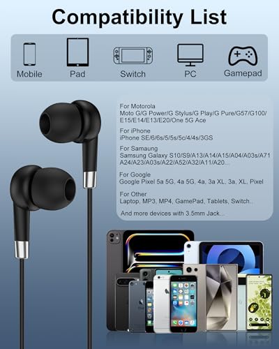 Samsung Earbuds Wired 3.5mm Jack Headphones with Microphone, Aux Cord Ear Buds for Galaxy S10 S9 S8 A14 A15 A32 A52 A12 A07 4G iPhone SE 6 in-Ear Earphones Earpods Audifonos for Laptop Gaming Switch