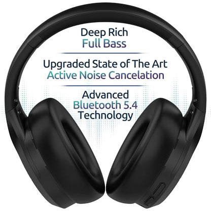 Active Noise Cancelling Headphones, Bluetooth Over Ear, Hi-Fi Stereo,100H Playback Time, High-Resolution Audio, Water Resistant, Deep Bass, Memory Foam Ear Cups, Home, Office, Studio,Travel, Work, Gym - color: Black