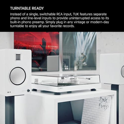 Kanto TUK Powered Speaker with Headphone Out | Built-in USB DAC | Dedicated RCA with Phono Pre-amp | Bluetooth | AMT Tweeter | 5.25" Driver | Pair | Matte White - color: Matte White