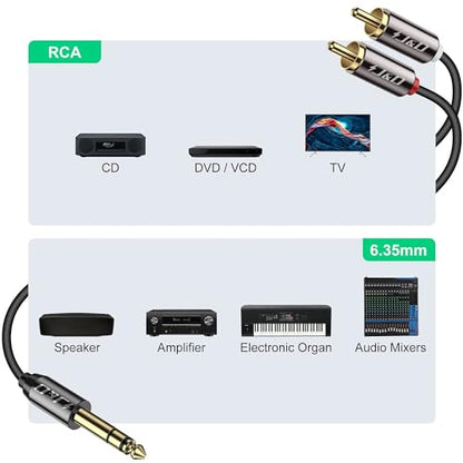 J&D 1/4 inch TRS to Dual RCA Audio Cable, Gold Plated Copper Shell Heavy Duty 6.35mm 1/4 inch Male TRS to 2 RCA Male Stereo Audio Y Splitter Cable, 15 Feet - size: 15ft