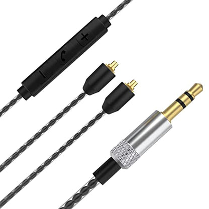 MMCX Cable with Mic Compatible with Shure SE215, SE215 PRO, SE315, SE425, SE425 PRO, SE535, SE846, UE900 Earbuds, 3.5mm Headphone Cable with Volume (Black)
