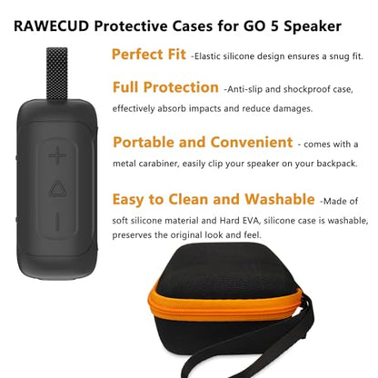 Protective Case for JBL Go 5 Portable Bluetooth Speaker | Accessories Hard Carrying Case and Silicone Cover with Metal Carabiner (Black Case) - color: Black Case