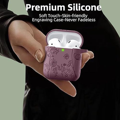 Lerobo for AirPod Case 2nd/1st Generation with Keychain | Flower Engraved Soft Silicone Cover for AirPods 2 Case, Wireless Charging, Drop Protection, One-piece Design, Smokey Mauve - color: Smokey Mauve
