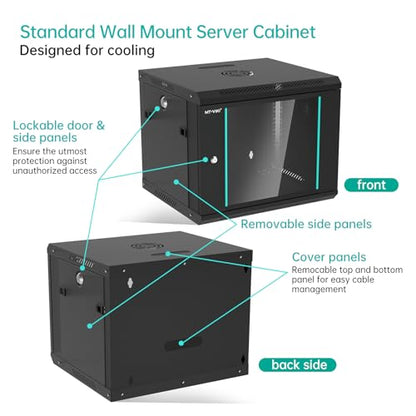 MT-VIKI 9U Wall Mount Server Cabinet Network Rack Vented Enclosure, 0.8mm Thick, 17.7'' Deep (450mm), for 19'' IT Equipment, Included 1pcs Rack Shelf - size: 9U