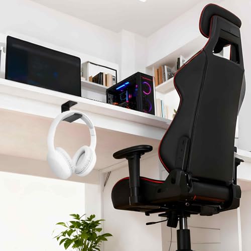 HARFINGTON Headphone Holder Stand Aluminum Headset Hook Headphone Clip Under Desk Hanger with Tape and Screws for Bedrooms Study Libraries Offices, Black - color: Black