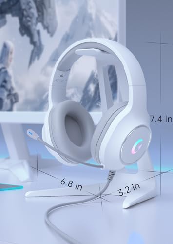 syndesmos CM7002 Gaming Headset for PC, PS5, Xbox Series X|S, Switch, | Over-Ear Headphones with 7.1 Surround Sound, 50MM Drivers & Noise Canceling Mic, RGB Comfort Headset for Gaming, Light White - color: Light White